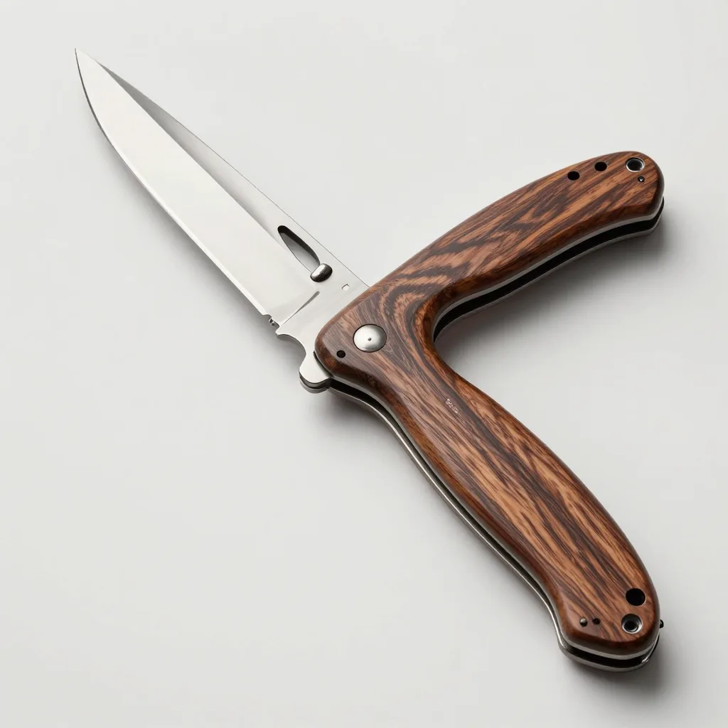 A classic Thiers folding knife with a walnut handle on a light background