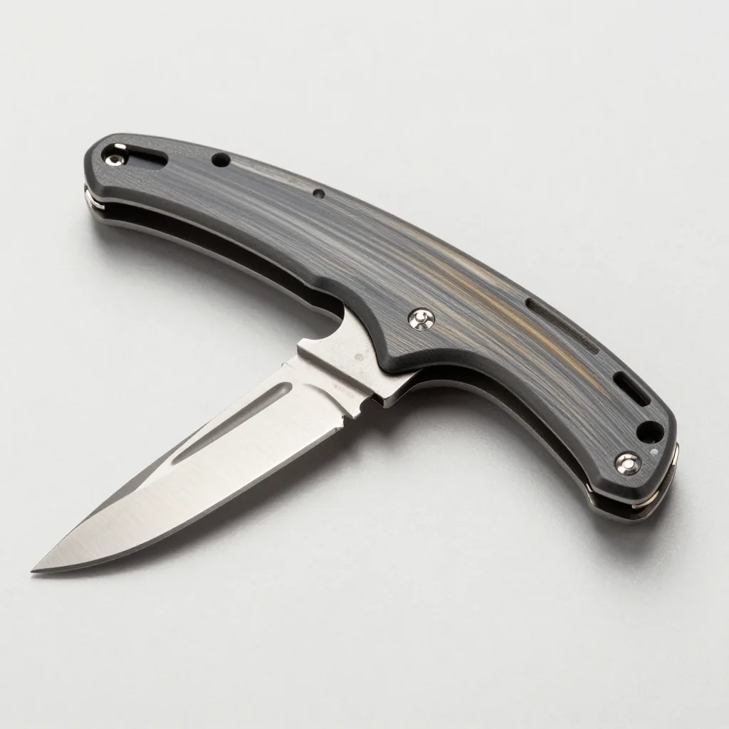 A Thiers folding knife with a horn handle on a light background