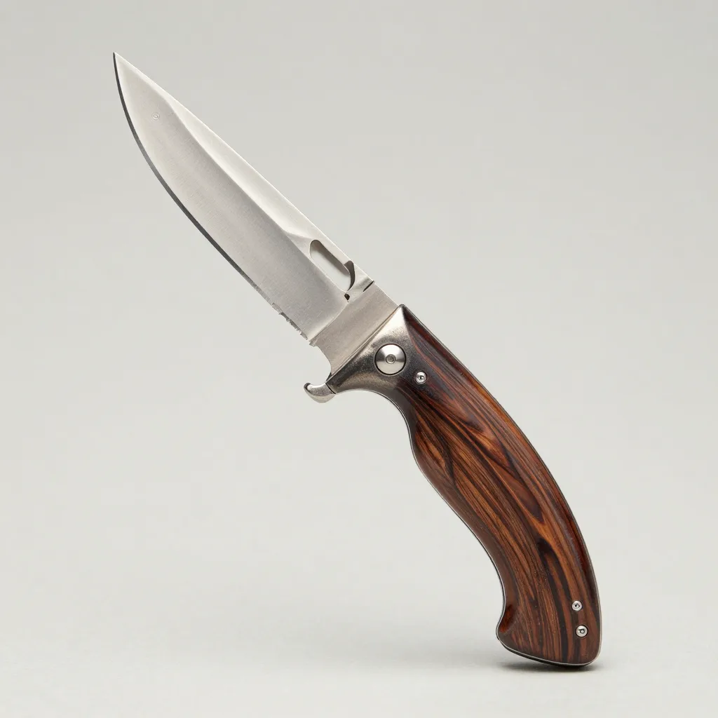 A Thiers slipjoint knife with a horn handle on a light background